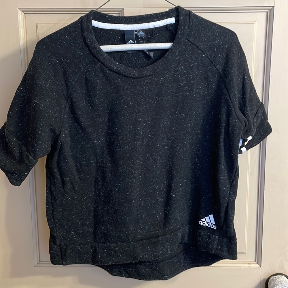 Small adidas short sleeved sweat shirt, heathered black